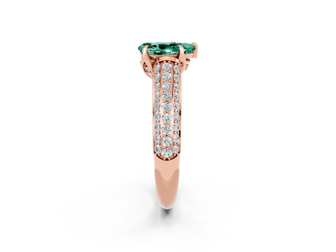 Rose gold Pear Cut Green Sapphire Solitaire Ring with Three-Row Pavé Band and Four-Prong Setting_14
