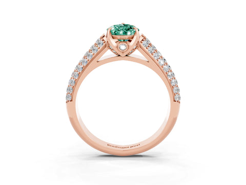 Rose gold Pear Cut Green Sapphire Solitaire Ring with Three-Row Pavé Band and Four-Prong Setting_15