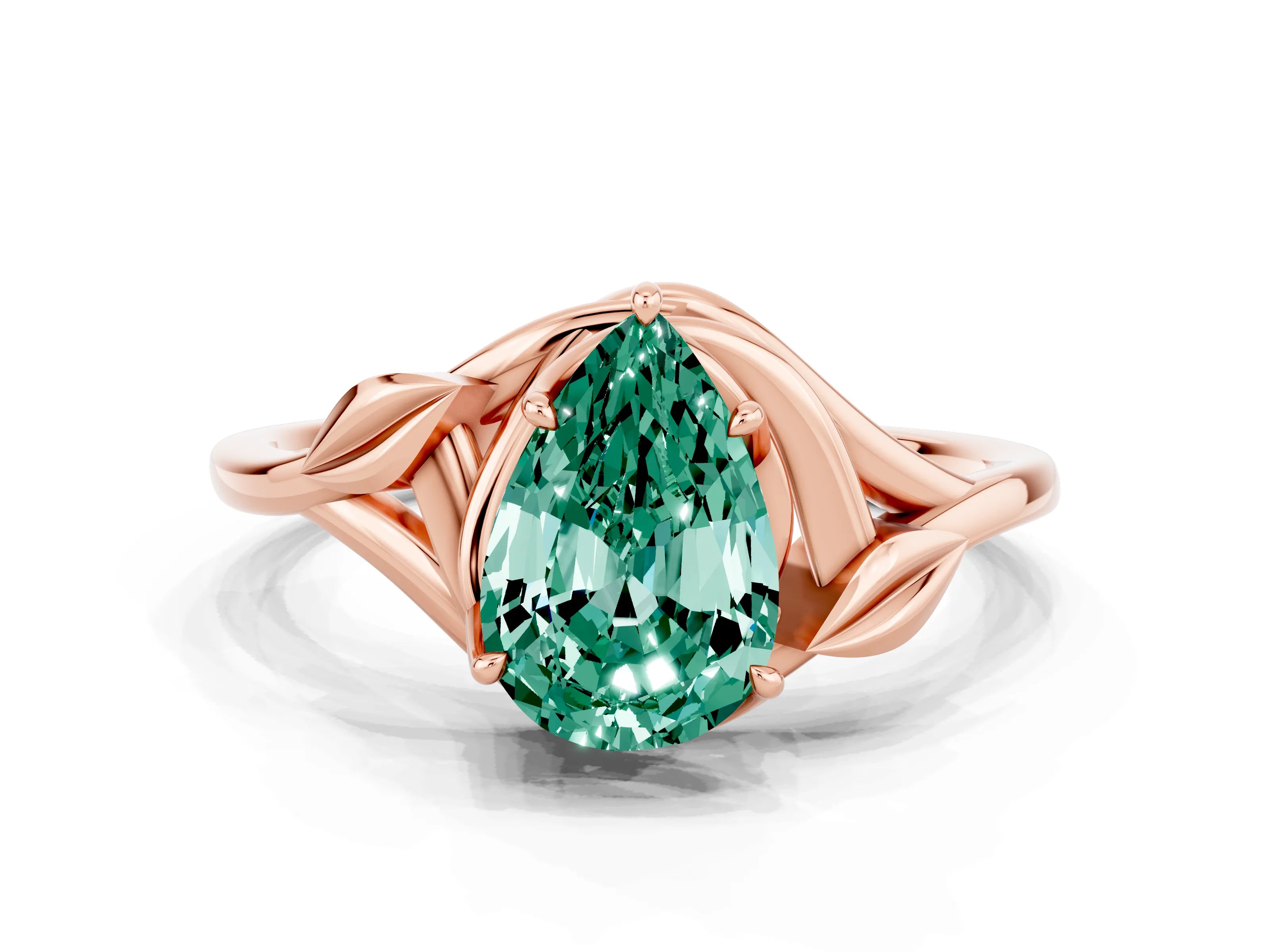Rose gold Pear Cut Green Sapphire Solitaire Ring with Twist Band and Four-Prong Setting_24