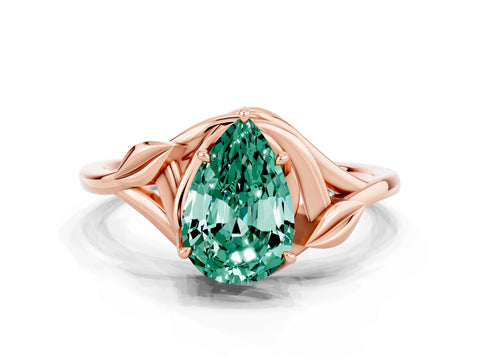 Rose gold Pear Cut Green Sapphire Solitaire Ring with Twist Band and Four-Prong Setting_24