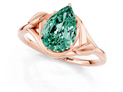 Rose gold Pear Cut Green Sapphire Solitaire Ring with Twist Band and Four-Prong Setting_25