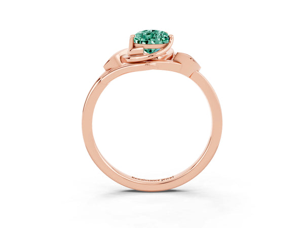 Rose gold Pear Cut Green Sapphire Solitaire Ring with Twist Band and Four-Prong Setting