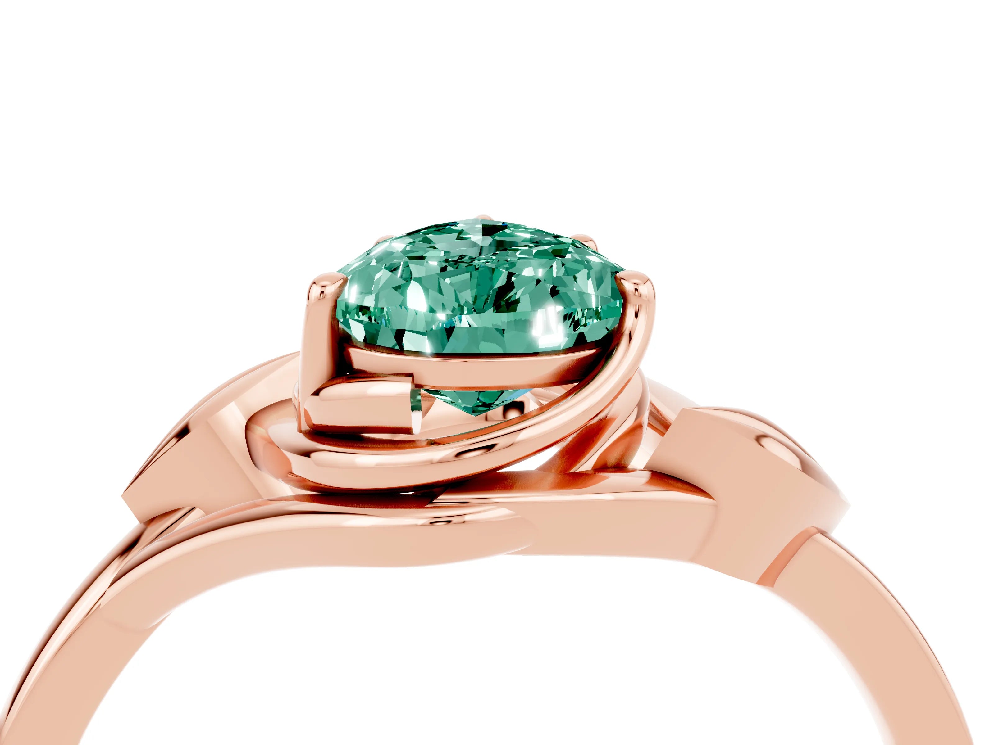 Rose gold Pear Cut Green Sapphire Solitaire Ring with Twist Band and Four-Prong Setting_28