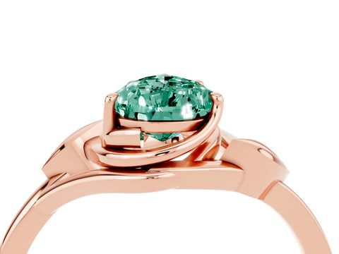 Rose gold Pear Cut Green Sapphire Solitaire Ring with Twist Band and Four-Prong Setting_28