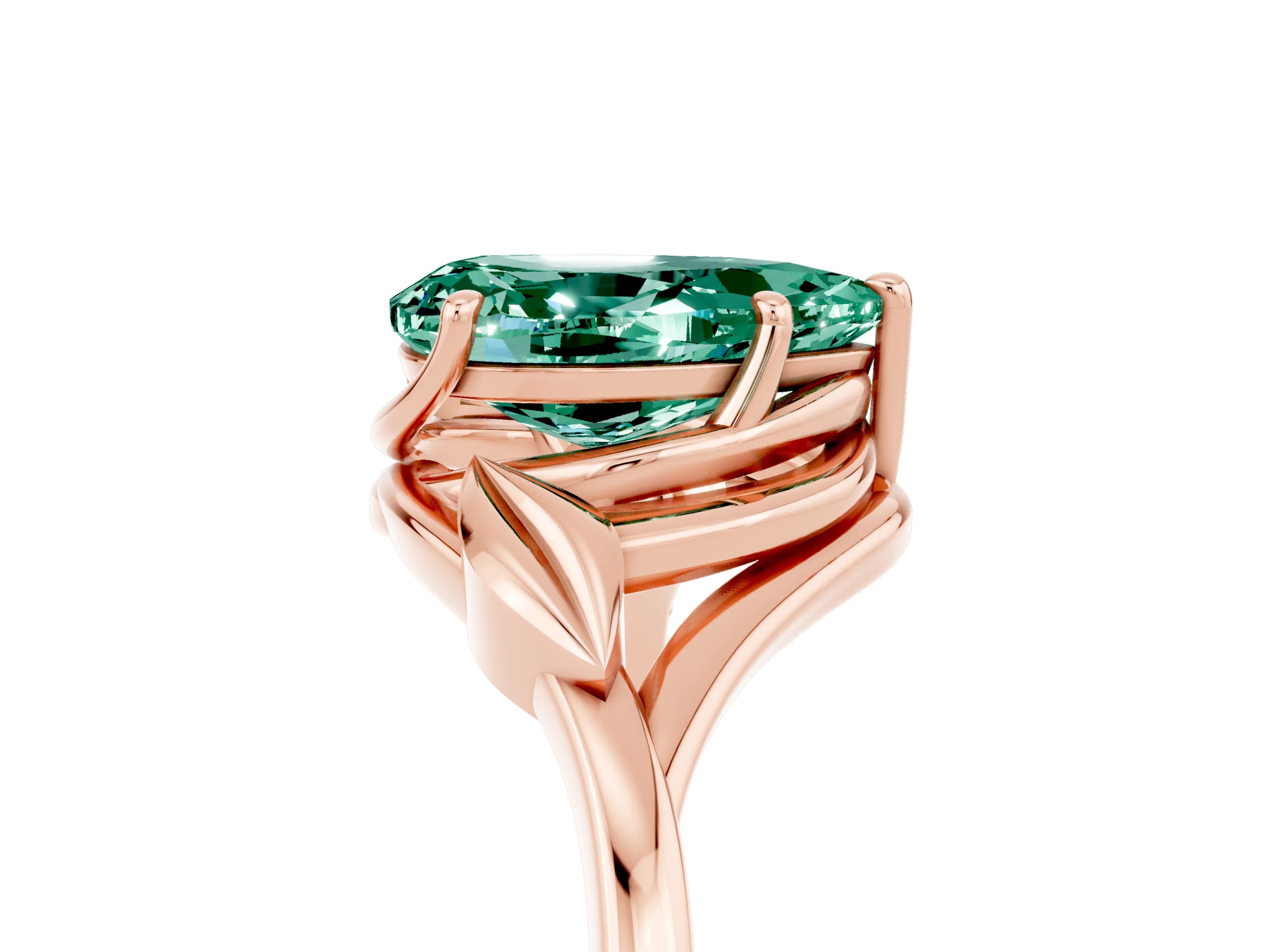 Rose gold Pear Cut Green Sapphire Solitaire Ring with Twist Band and Four-Prong Setting_29