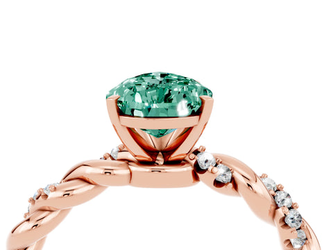 Rose gold Pear Cut Green Sapphire Solitaire Ring with Twisted Band and Pavé Accents_4