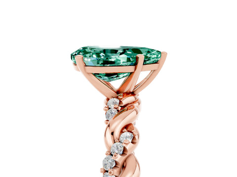 Rose gold Pear Cut Green Sapphire Solitaire Ring with Twisted Band and Pavé Accents_5