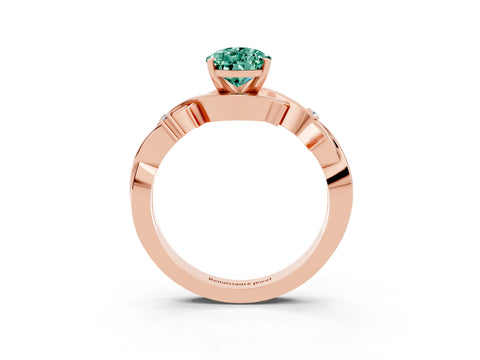 Rose gold Pear Cut Green Sapphire Solitaire Ring with Twisted Band and Prong Setting_3