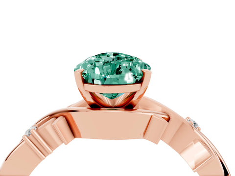 Rose gold Pear Cut Green Sapphire Solitaire Ring with Twisted Band and Prong Setting_4