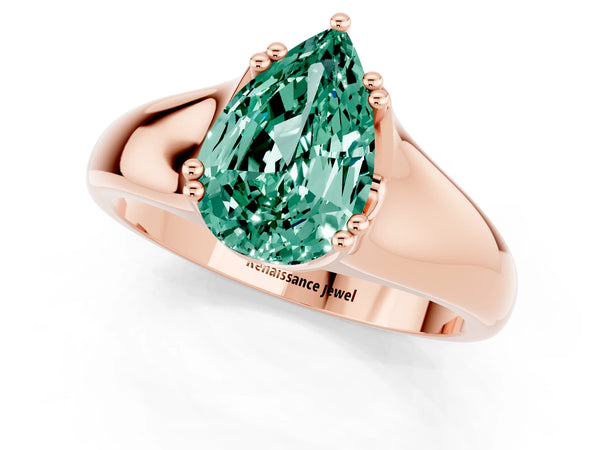 Rose gold Pear Cut Green Sapphire Solitaire Ring with Wide Band and Prong Setting