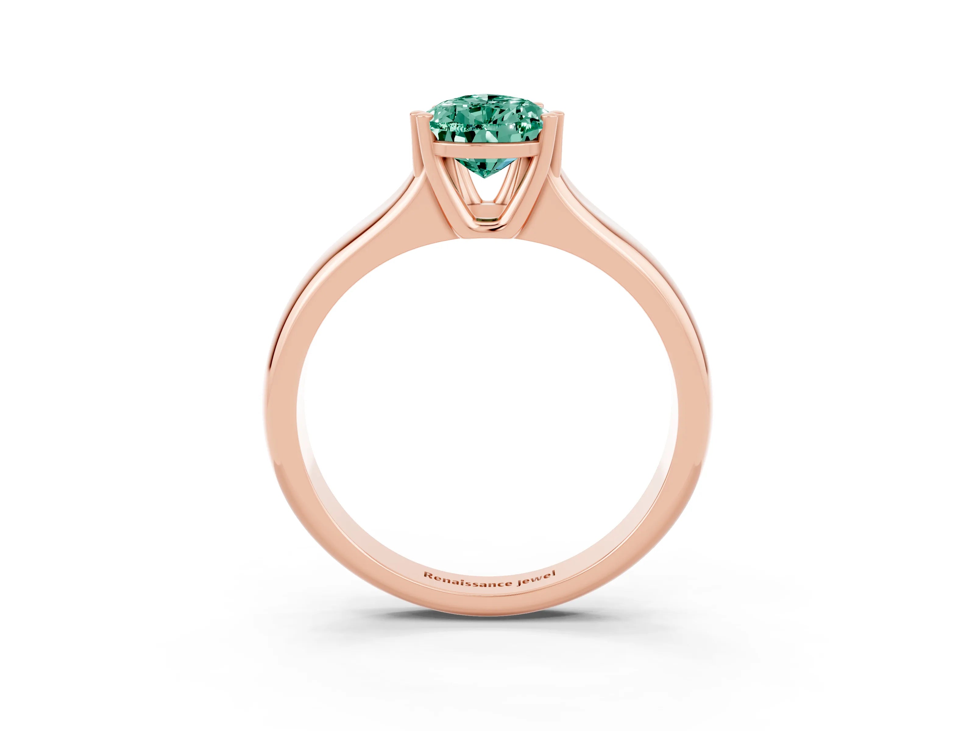 Rose gold Pear Cut Green Sapphire Solitaire Ring with Wide Band and Prong Setting_3