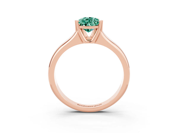 Rose gold Pear Cut Green Sapphire Solitaire Ring with Wide Band and Prong Setting