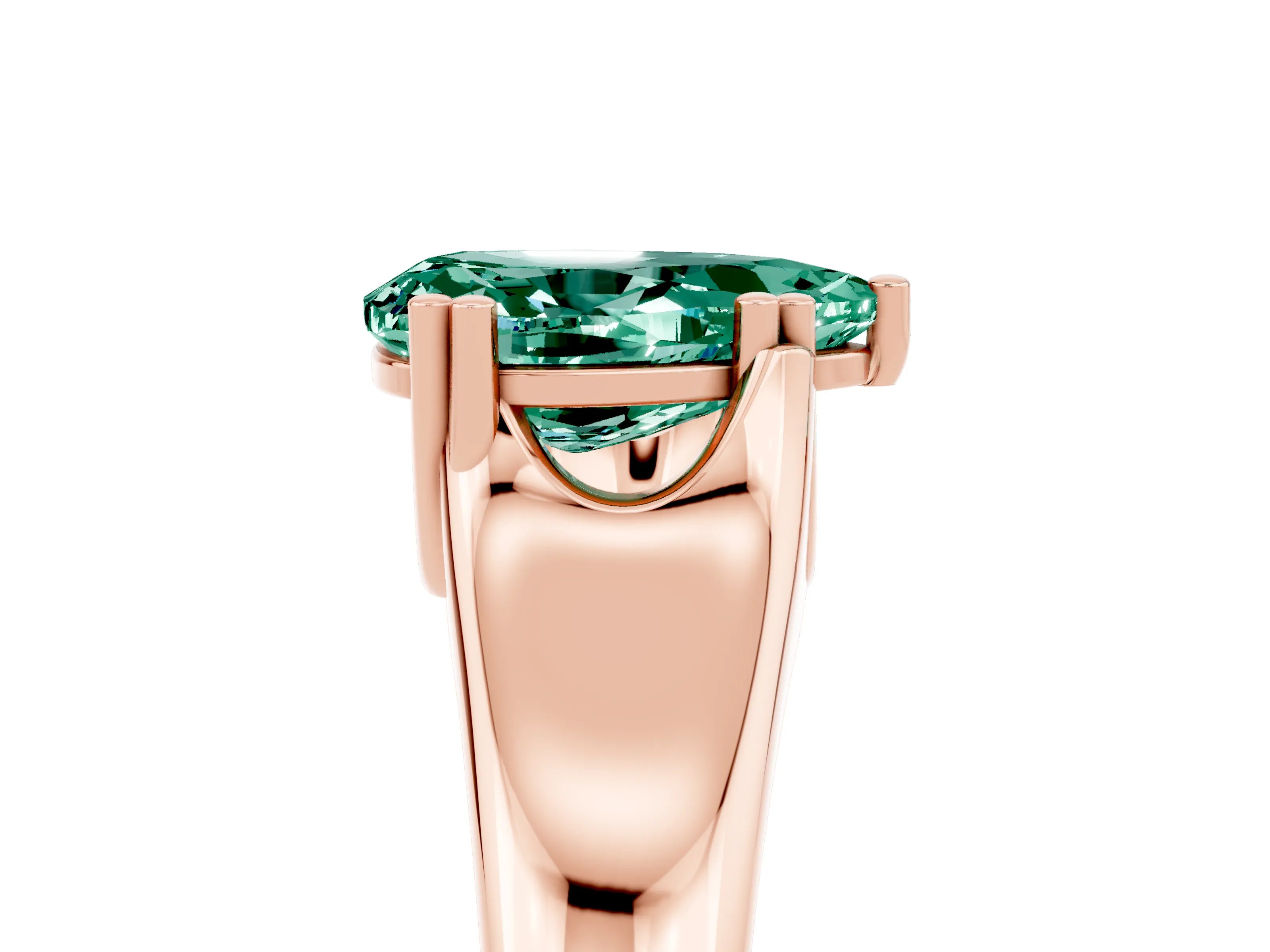 Rose gold Pear Cut Green Sapphire Solitaire Ring with Wide Band and Prong Setting_5