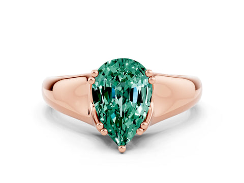 Rose gold Pear Cut Green Sapphire Solitaire Ring with Wide Band and Prong Setting