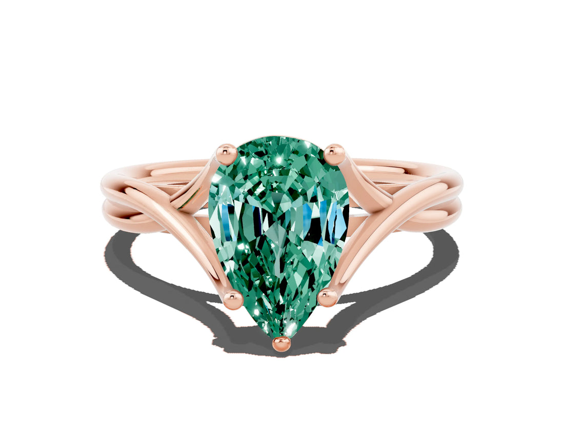 Rose gold Pear Cut Green Sapphire Solitaire Twist Band Prong Setting Ring_48
