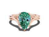 Rose gold Pear Cut Green Sapphire Solitaire Twist Band Prong Setting Ring_48