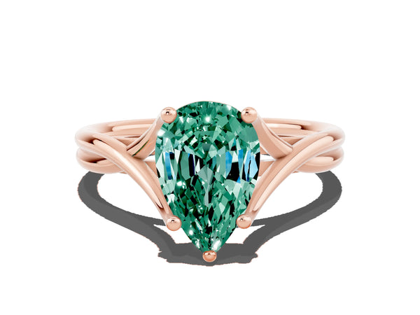 Rose gold Pear Cut Green Sapphire Solitaire Twist Band Prong Setting Ring