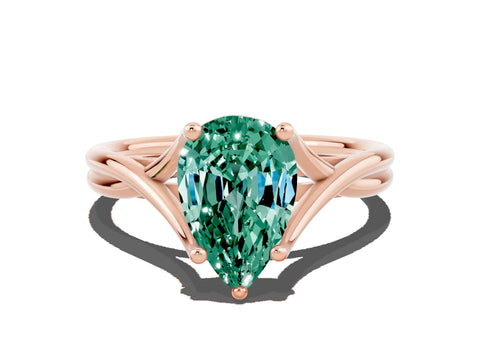 Rose gold Pear Cut Green Sapphire Solitaire Twist Band Prong Setting Ring_48