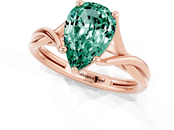 Rose gold Pear Cut Green Sapphire Solitaire Twist Band Prong Setting Ring