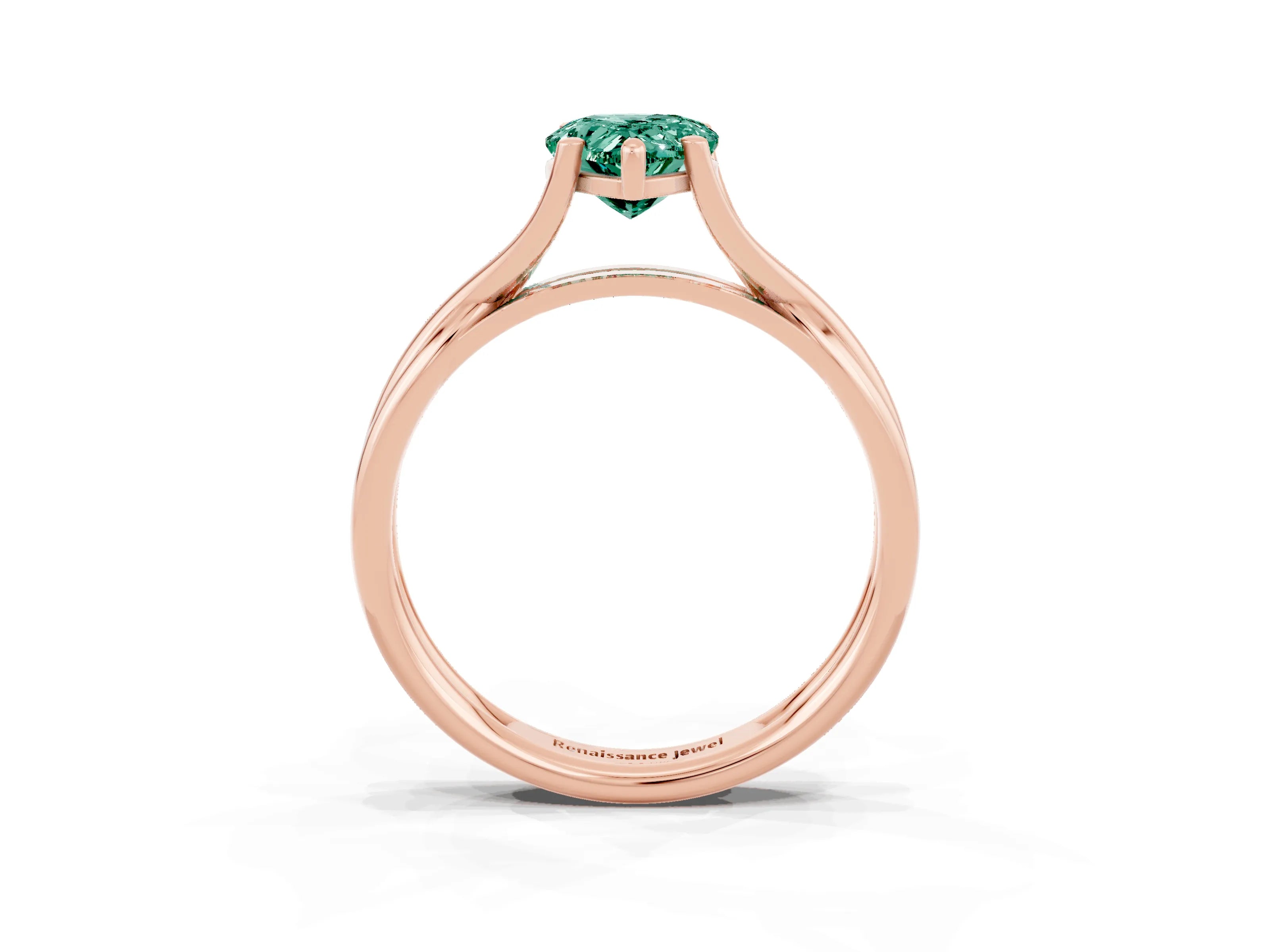 Rose gold Pear Cut Green Sapphire Solitaire Twist Band Prong Setting Ring_51