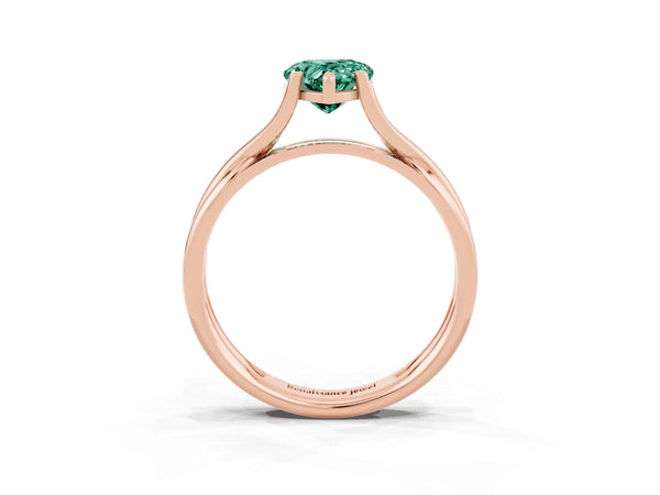 Rose gold Pear Cut Green Sapphire Solitaire Twist Band Prong Setting Ring