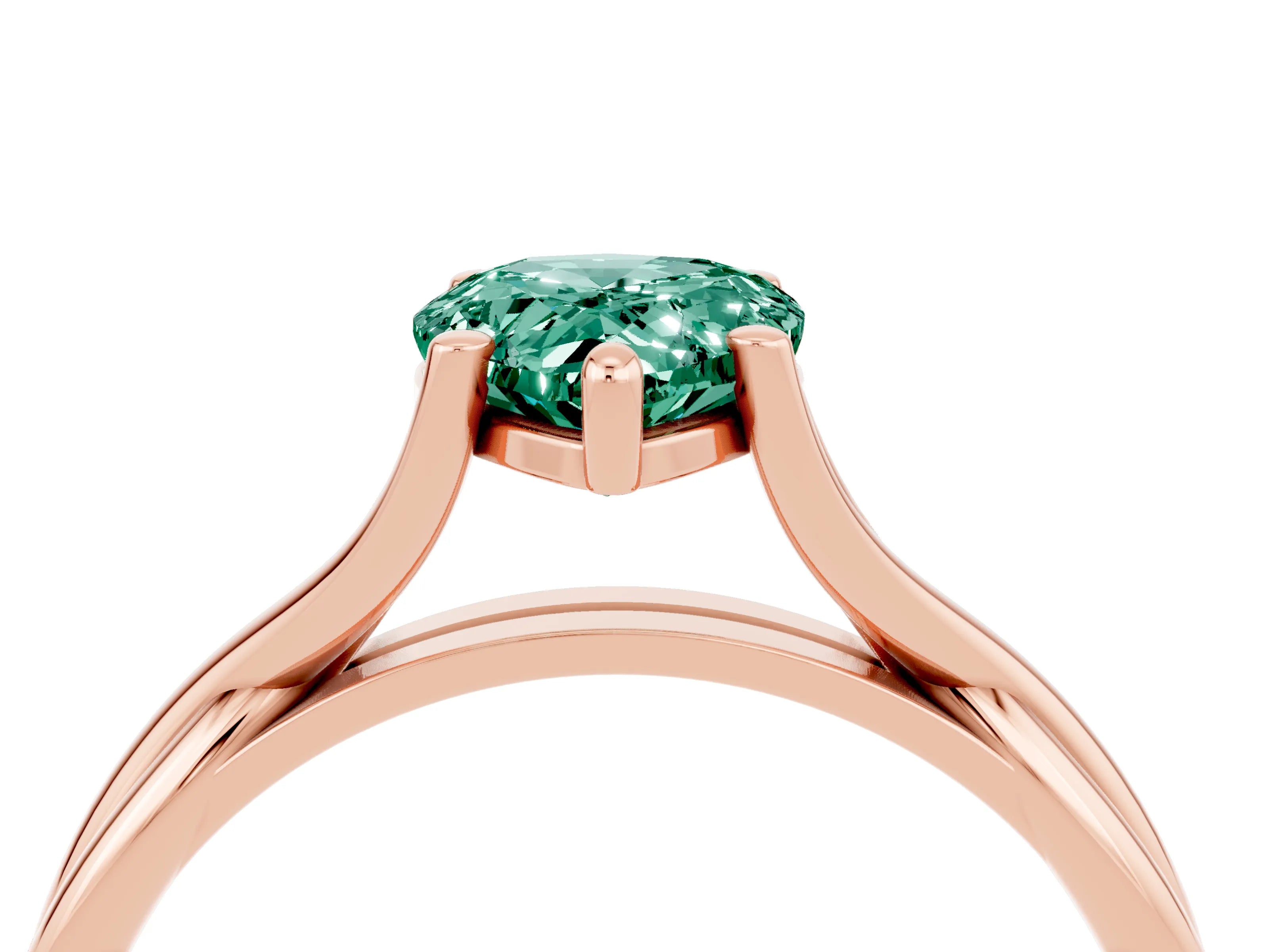 Rose gold Pear Cut Green Sapphire Solitaire Twist Band Prong Setting Ring_52