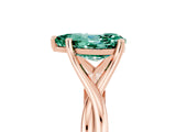 Rose gold Pear Cut Green Sapphire Solitaire Twist Band Prong Setting Ring_53