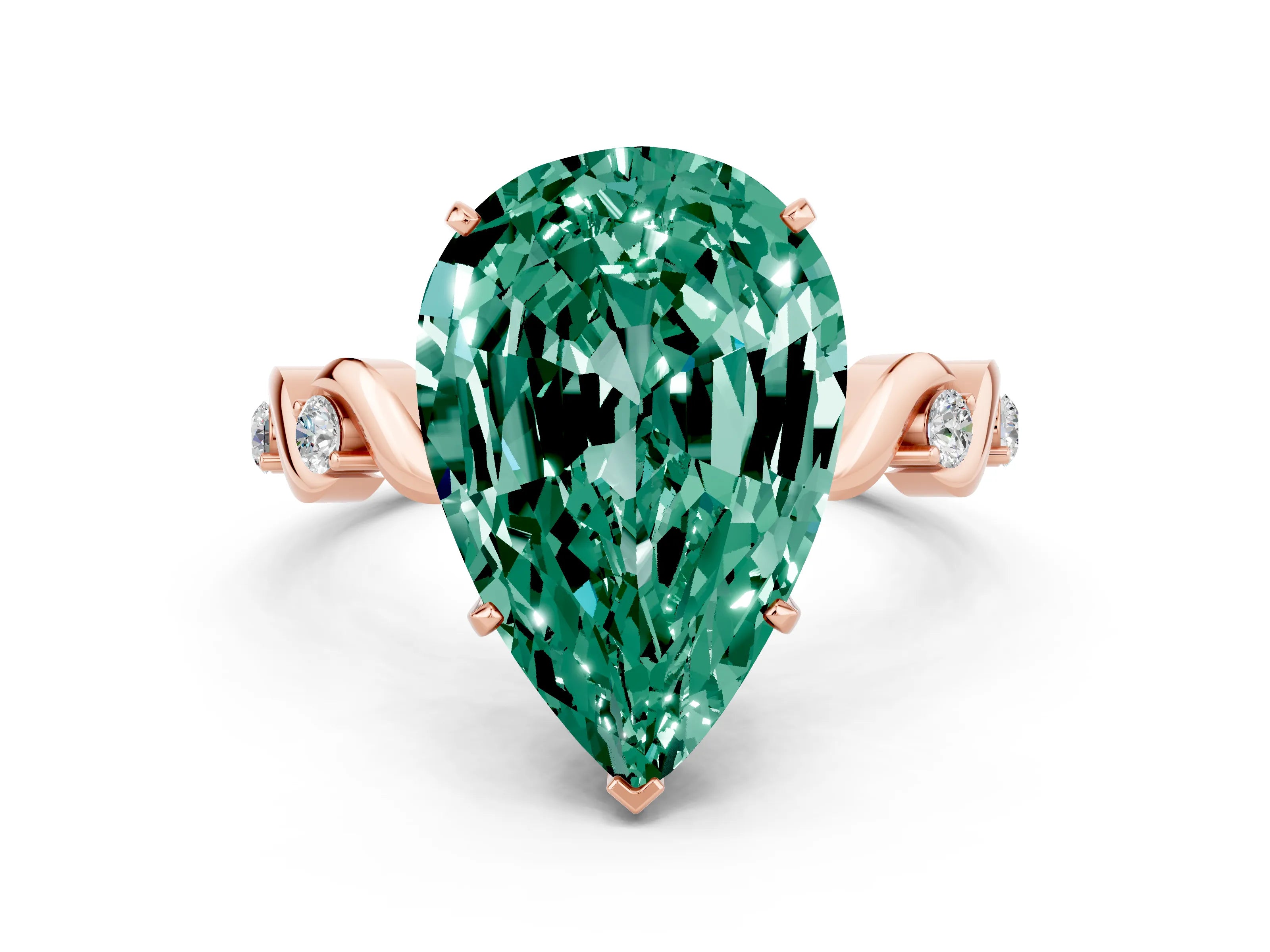 Rose gold Pear Cut Green Sapphire Solitaire Twisted Band with Round  Accents and Prong Setting_12