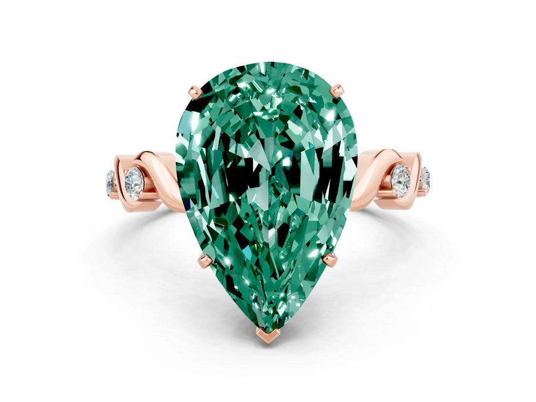 Rose gold Pear Cut Green Sapphire Solitaire Twisted Band with Round  Accents and Prong Setting_12