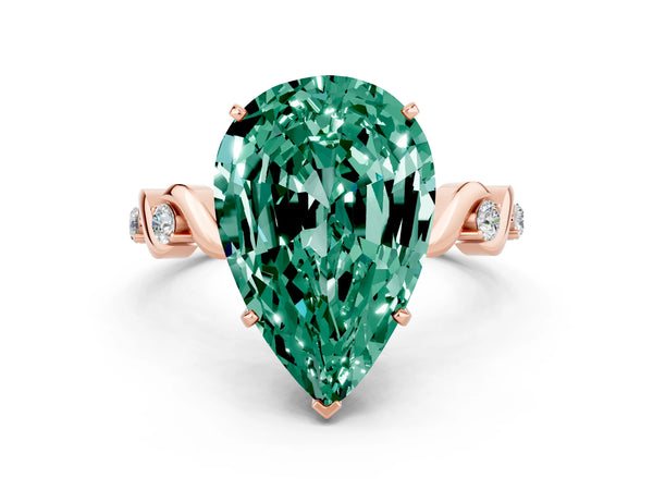 Rose gold Pear Cut Green Sapphire Solitaire Twisted Band with Round  Accents and Prong Setting