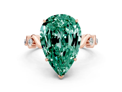 Rose gold Pear Cut Green Sapphire Solitaire Twisted Band with Round  Accents and Prong Setting_12