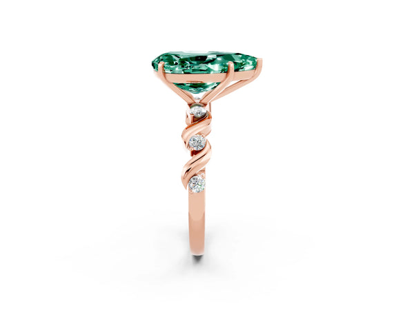 Rose gold Pear Cut Green Sapphire Solitaire Twisted Band with Round  Accents and Prong Setting