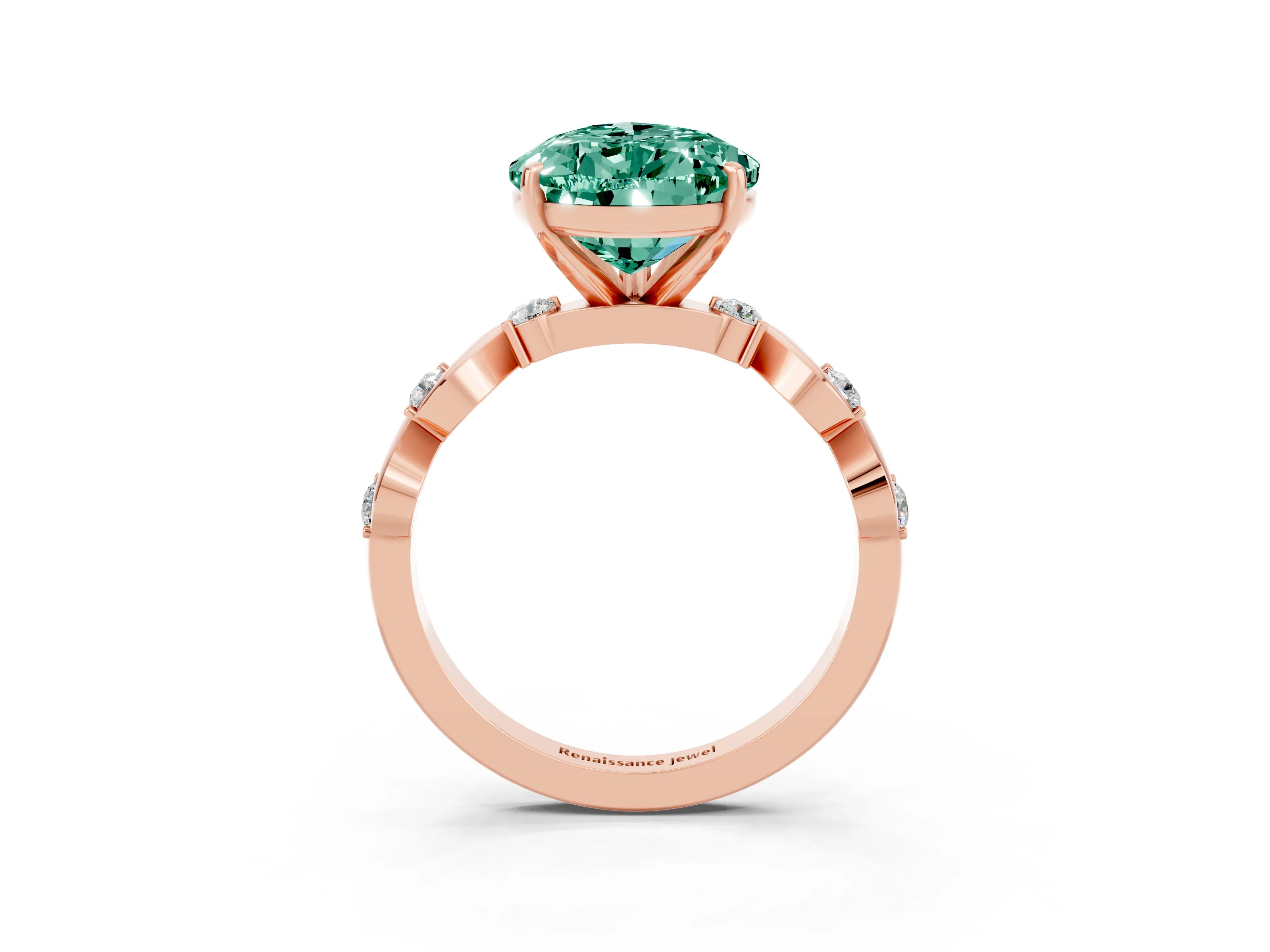 Rose gold Pear Cut Green Sapphire Solitaire Twisted Band with Round  Accents and Prong Setting_15