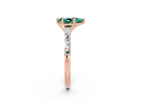 Rose gold Pear Cut Green Sapphire Solitaire with Side Baguettes and Channel Set Band_2