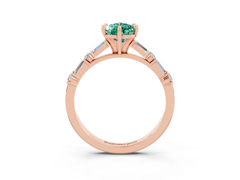 Rose gold Pear Cut Green Sapphire Solitaire with Side Baguettes and Channel Set Band_3
