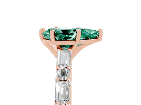 Rose gold Pear Cut Green Sapphire Solitaire with Side Baguettes and Channel Set Band_5