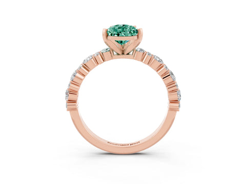 Rose gold Pear Cut Green Sapphire Solitaire with Side Stones, Pave Band, Four-Prong Setting_15