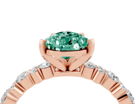 Rose gold Pear Cut Green Sapphire Solitaire with Side Stones, Pave Band, Four-Prong Setting_16