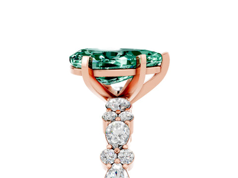Rose gold Pear Cut Green Sapphire Solitaire with Side Stones, Pave Band, Four-Prong Setting_17