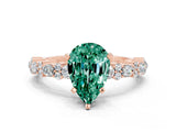 Rose gold Pear Cut Green Sapphire Solitaire with Side Stones, Pave Band, Four-Prong Setting_36