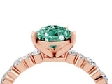 Rose gold Pear Cut Green Sapphire Solitaire with Side Stones, Pave Band, Four-Prong Setting_40