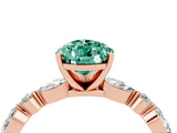 Rose gold Pear Cut Green Sapphire Solitaire with Side Stones on a Pavé Band and Four-Prong Setting_4
