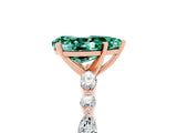 Rose gold Pear Cut Green Sapphire Solitaire with Side Stones on a Pavé Band and Four-Prong Setting_5