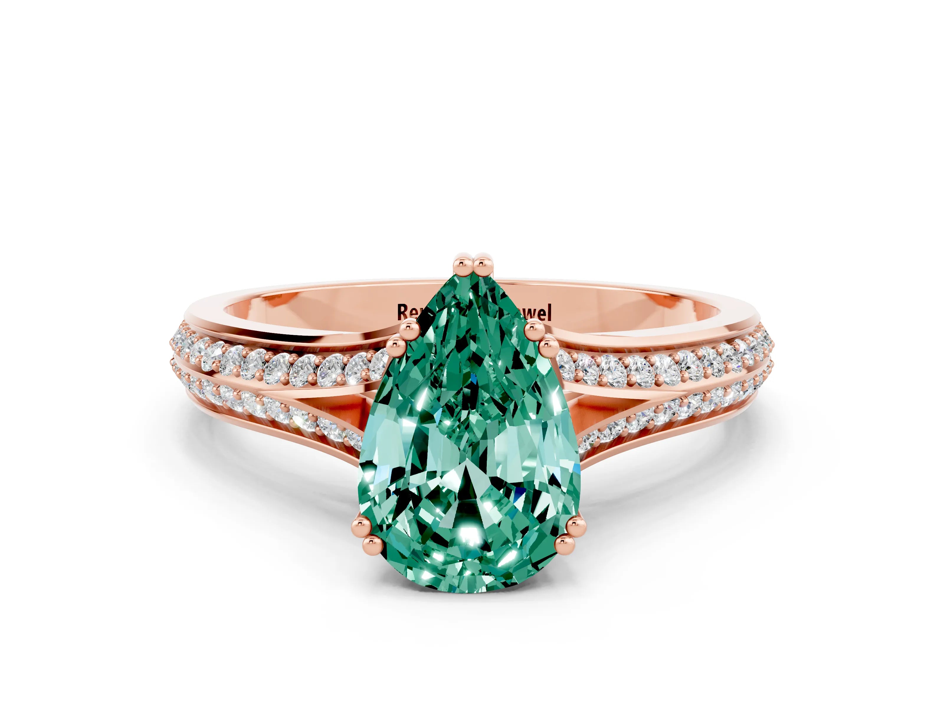Rose gold Pear Cut Green Sapphire Split Shank Engagement Ring with Pavé Band