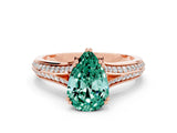 Rose gold Pear Cut Green Sapphire Split Shank Engagement Ring with Pavé Band