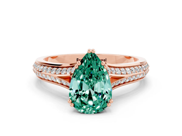 Rose gold Pear Cut Green Sapphire Split Shank Engagement Ring with Pavé Band