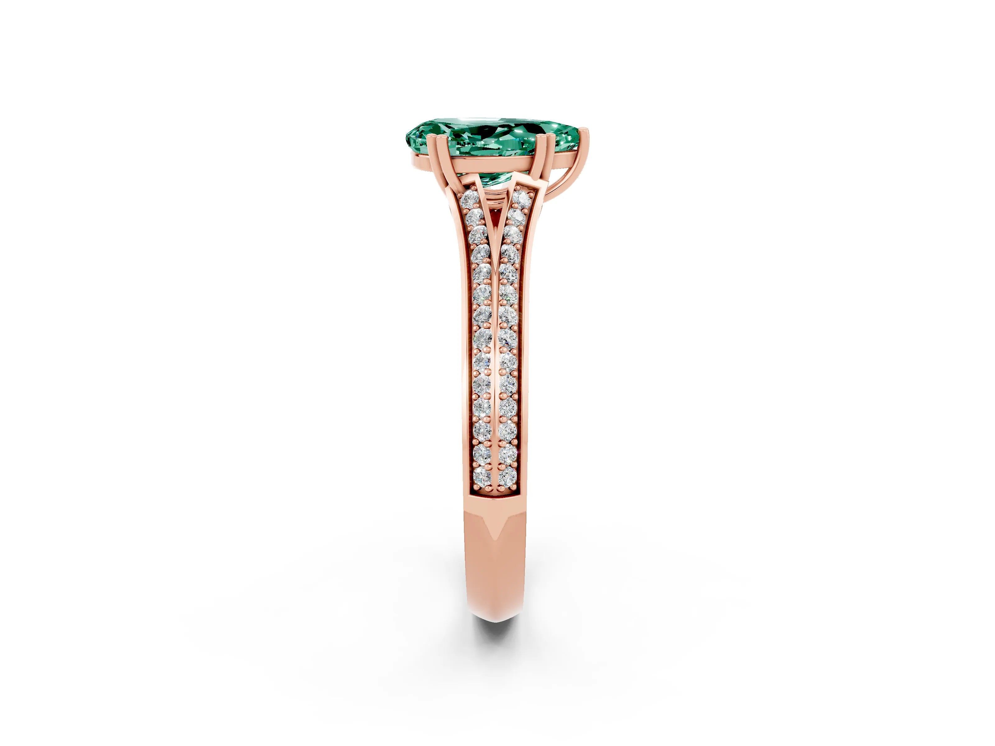 Rose gold Pear Cut Green Sapphire Split Shank Engagement Ring with Pavé Band_2