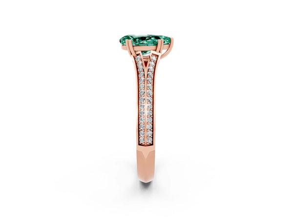 Rose gold Pear Cut Green Sapphire Split Shank Engagement Ring with Pavé Band