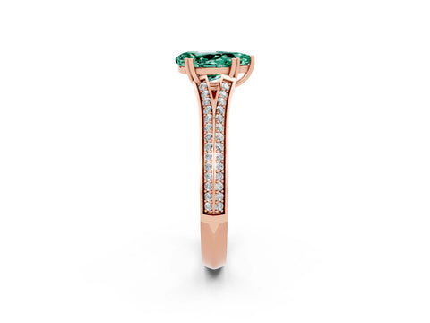 Rose gold Pear Cut Green Sapphire Split Shank Engagement Ring with Pavé Band_2