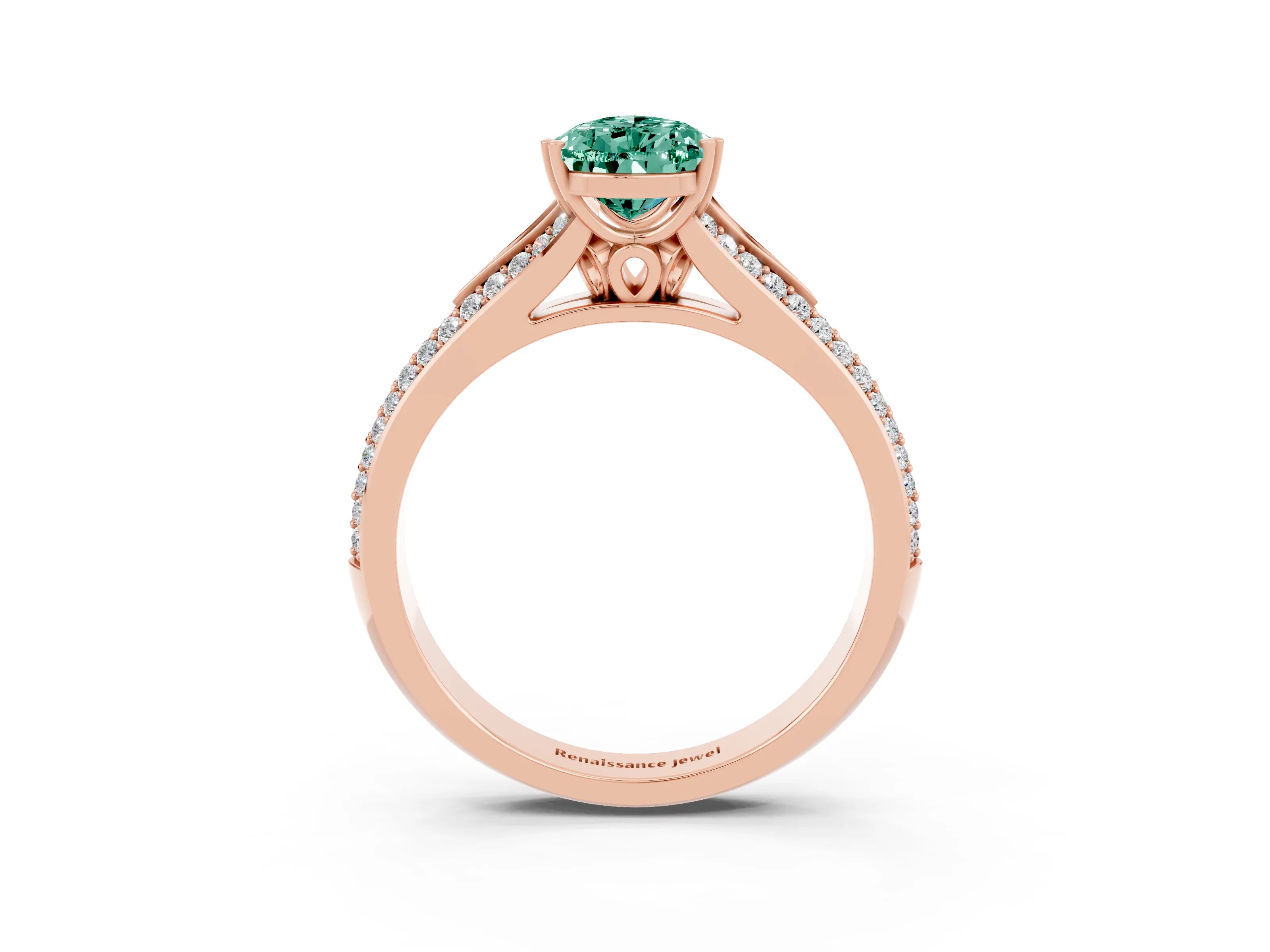 Rose gold Pear Cut Green Sapphire Split Shank Engagement Ring with Pavé Band_3
